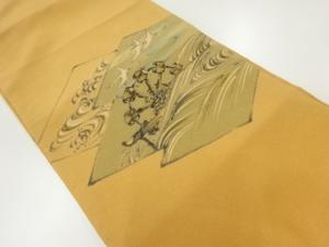 山科春宣作　手描き槌車に群鶴模様名古屋帯(あぜくら)
